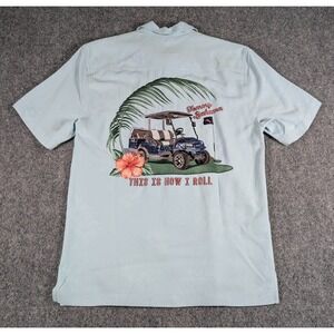 Tommy Bahama "This is How I Roll" Silk Shirt Mens XS Light Blue Golf Cart NWT